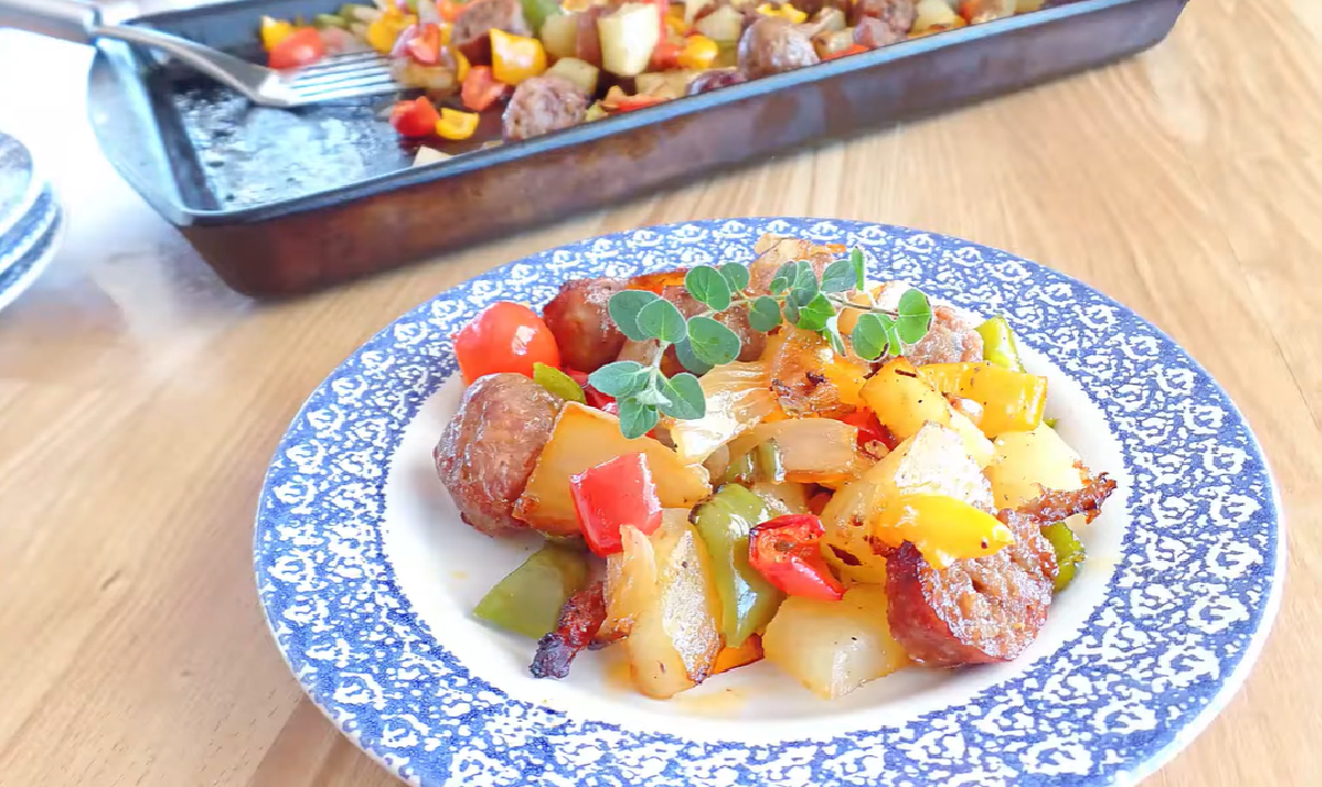 Sheet Pan Turkey Sausage, Potato and Pepper Hash Recipe