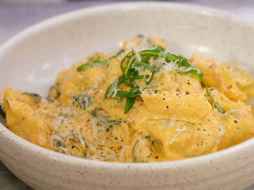 tortellini with ham, peas, and tomato cream sauce recipe